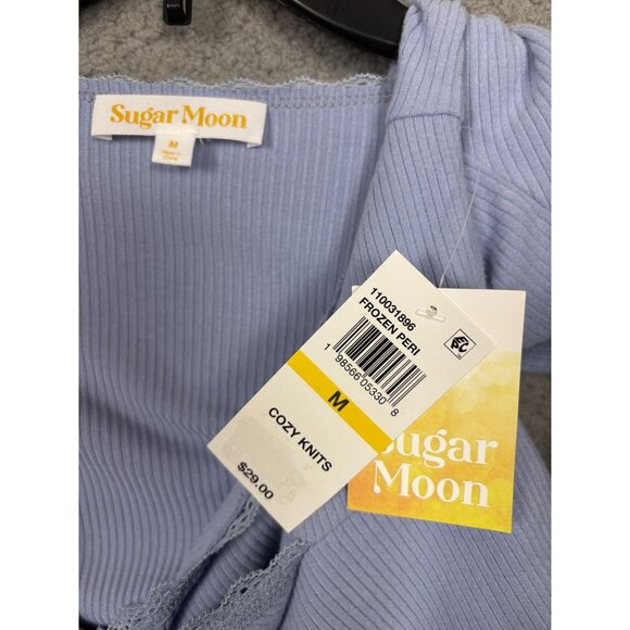 Sugar Moon Women's Juniors' Rib-Knit Surplice Top Blue Size Medium NWT's - Picture 6 of 8